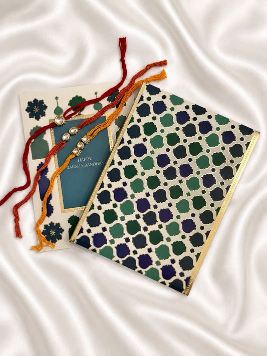 Round Kundan Rakhi Set of 3 with Greeting Card & Box. (Copy)