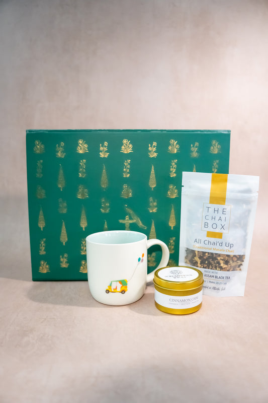 The Chai & Chill Curated Gift Box – Luxury Chai Gift Set Featuring The Chai Box, Pyarful & Scrumptious Wicks