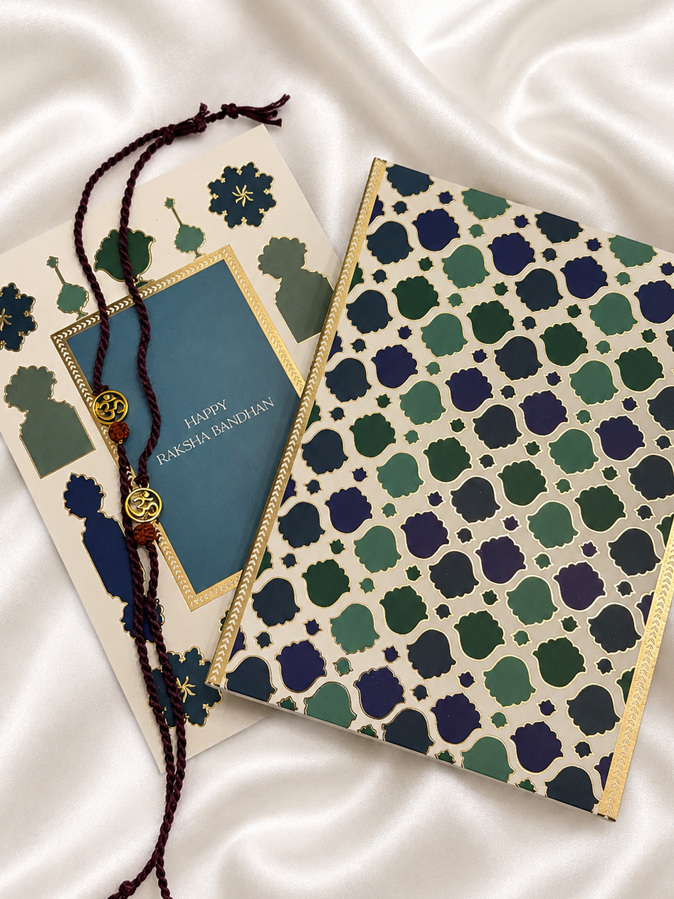 Om Rudraksh Rakhi set of 2 with Greeting Card & box