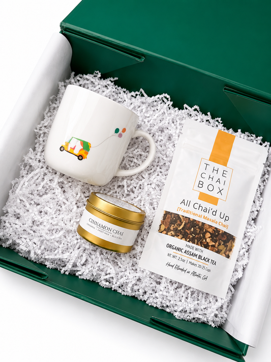The Chai & Chill Curated Gift Box – Luxury Chai Gift Set Featuring The Chai Box, Pyarful & Scrumptious Wicks
