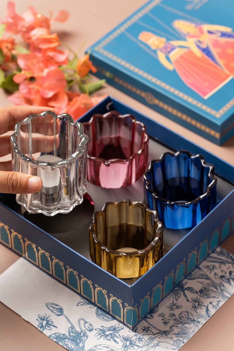 Rang Birangi Fluted Glass Votives (Set of 4)